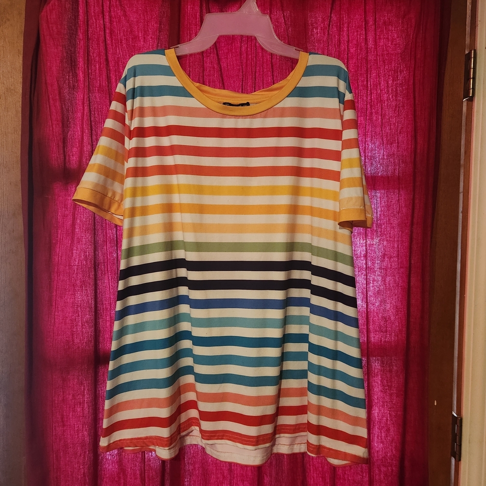 SHEIN Yellow and Pink Layered Neckline Tee